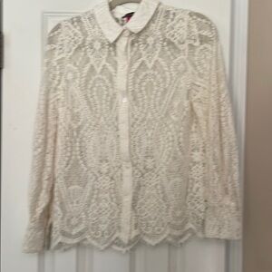 Vince Camuto Cream Embellished Long Sleeve Blouse size M